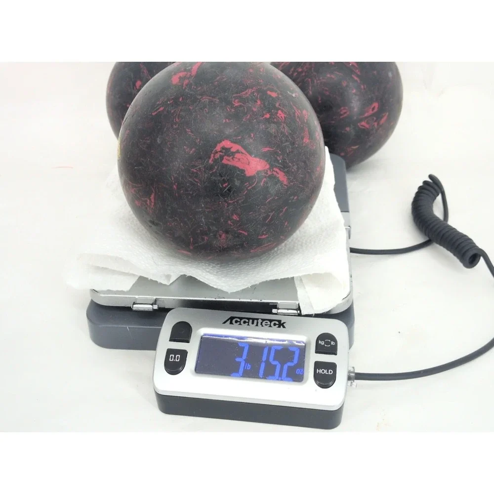 3 VTG Manhattan Rubber Duckpin Bowling Ball 4 Lb Red Black Splatter Marbled